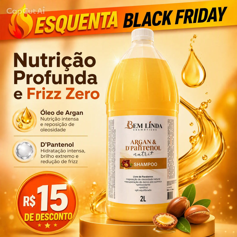 Shampoo Argan e D’Pantenol 2L - Argan Belle Professional™ (ESQUENTA BLACKY FRIDAY)